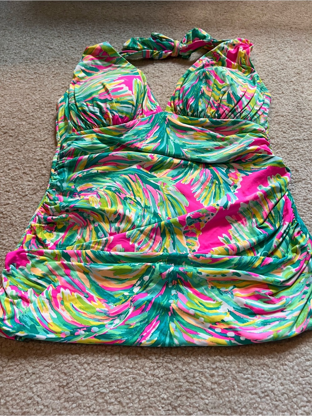 Lilly Pulitzer Tropical Print Halter Swim Top in Pink, Green, Yellow